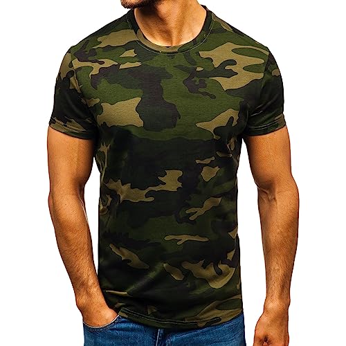 Camo Tshirts for Men Short Sleeve Slim Fit Sports Fitness Military Crewneck Vintage Camouflage Print Tops