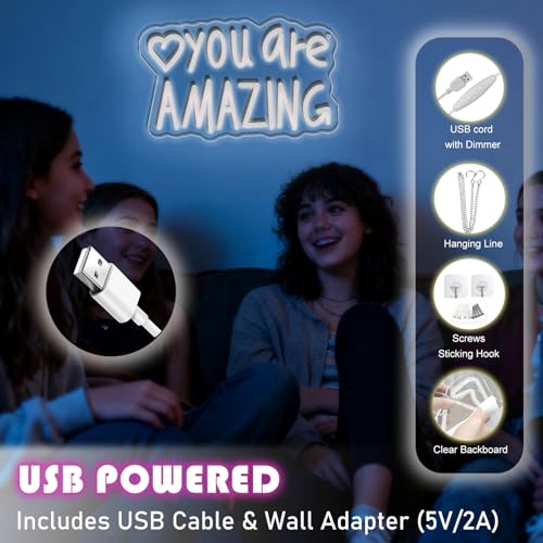 Image of You Are Amazing Neon Sign,Classroom Teen Room Wall decorations | Silicone Light Strips, Acrylic Sheets,USB Interface,Size: 13.6 in* 8.4 in,Wall Decorations in Classrooms and Teengirls' Rooms
