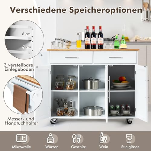 Kücheninsel Costway Küchenwagen auf Rollen mit Arbeitsplatte und Stauraum