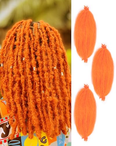 3 Packs Springy Afro Twist Hair with Crochet Hook, 12 Inch Orange Pre-Separated Marley Crochet Braiding Hair for Distressed Soft Locs, Synthetic Hair Extension for Women