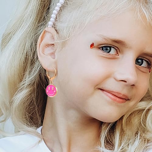 Smiley Face Earrings Huggie Hoop Y2K Preppy Happy Lightning Bolt Heart Star Small Dangle Colorful Gold White Red Pink Yellow Blue Jewelry3