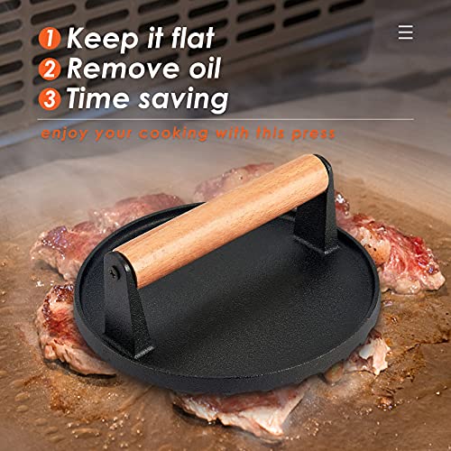 12In Cheese Melting Dome & 7In Cast Iron Grill Press, HaSteeL Stainless Steel Basting Cover with Heavy Duty Burger Bacon Press, Griddle Accessories for Teppanyaki Flat Top Stovetop Indoor & Outdoor
