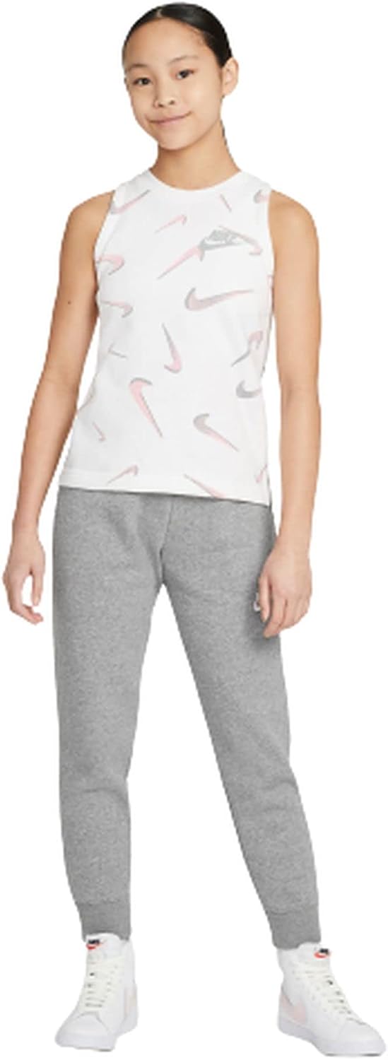 Nike Girls Sportswear French Terry Printed Tank Top (X-Large, White/Light Smoke Grey)