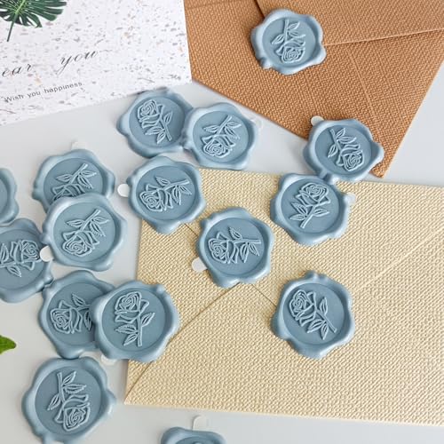 50 Pcs Adhesive Blue Rose Wax Seal Stickers, Blue Rose Seal for Envelope, Wedding Invitation Stickers for Envelope, Invitation, Scrapbook