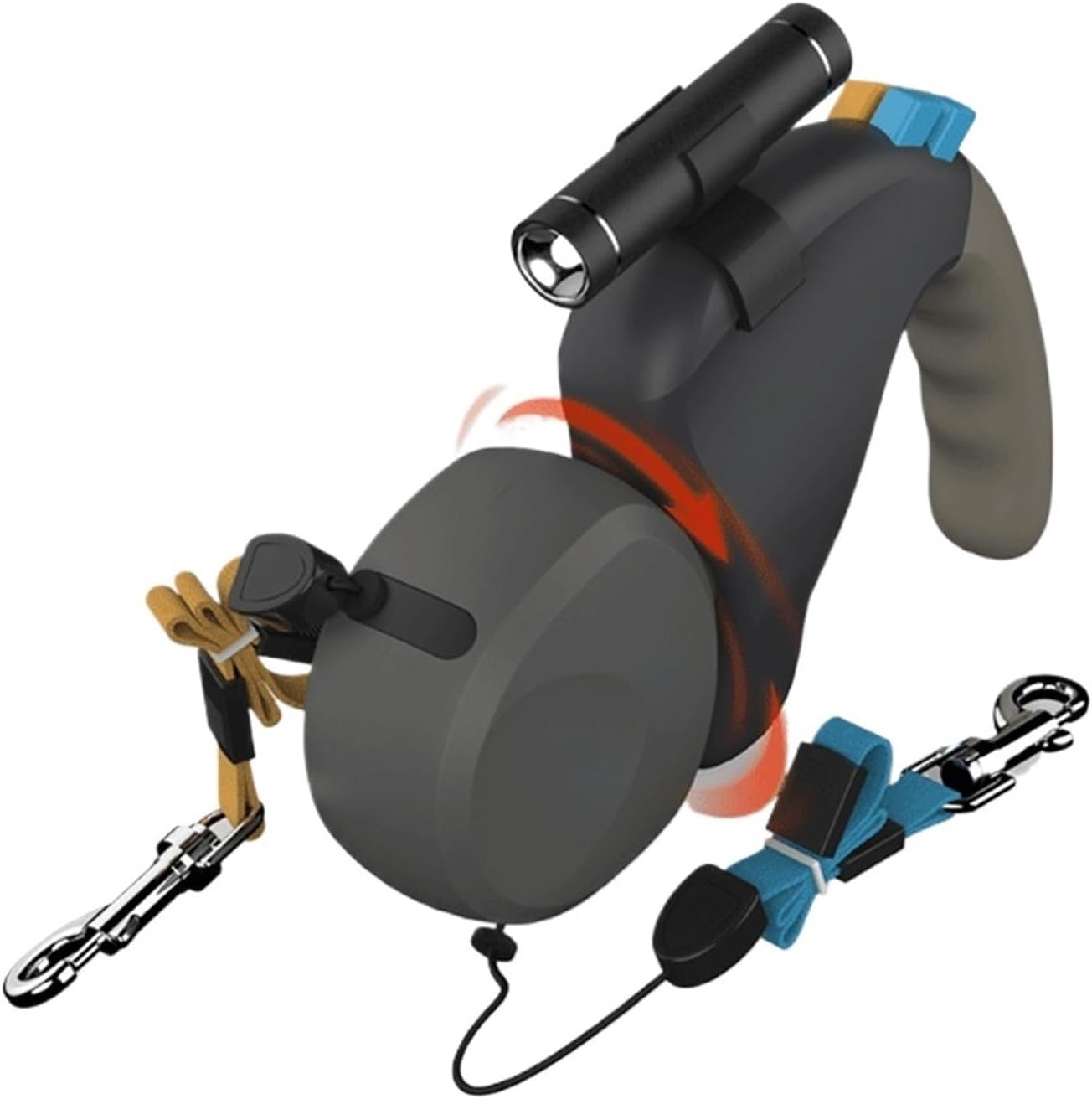 Universal Retractable Adjustable Dual Dog Leash 360 Rotation Traction Rope Belt for 2 Dogs(Gray)
