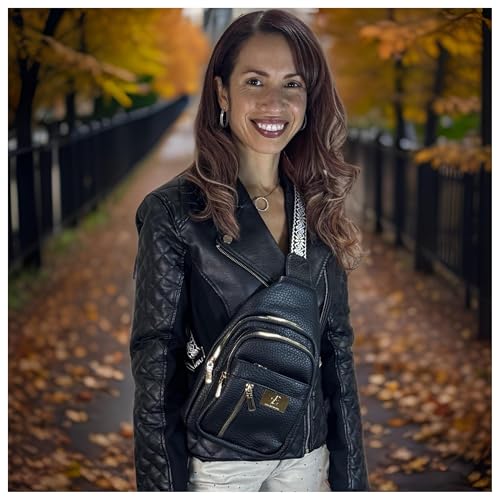 Sling Bag Fashion Backpack for Women Vegan Leather Crossbody Bags Fanny Pack Chest Bag for Travel (Black)2