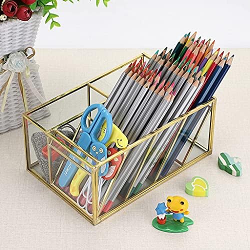 Sumnacon Vintage Gold Metal Desk Organizer Pencil Holder Make up Brushes Holder 7 Compartment