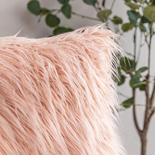 Phantoscope Faux Fur Pillow Cover Decorative Fluffy Throw Pillow Mongolian Luxury Fuzzy Pillow Case Cushion Cover For Bedroom And Couch,Orange 18 X 18 Inches #TOP1