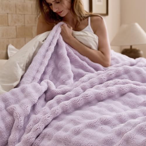 Bedsure 3D Fleece Bubble Blanket for Couch - GentleSoft Purple Throw Blanket for Sofa Bed Room Decor - Luxury Soft Cozy Lavender Gifts for Women, Lightweight, All Seasons, Light Purple, 50"×60" by Bedsure - Image 8