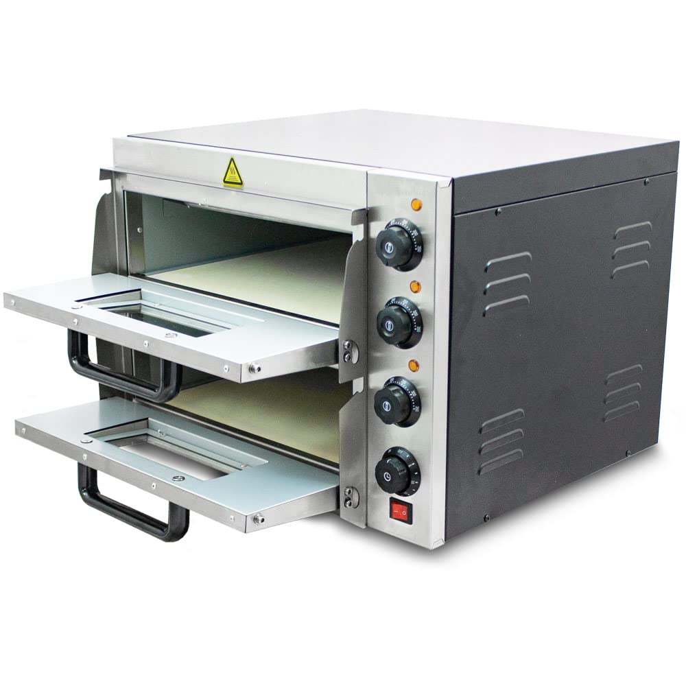 Bituxx Professioneller Doppel Pizzaofen Pizzabackofen Pizzamaker Elektrisch 3000W mit Steinplatte, Gastro Steinbackofen für Pizza, Brot und Backwaren, Leistung 3000 Watt, Temperatur bis zu 350°C