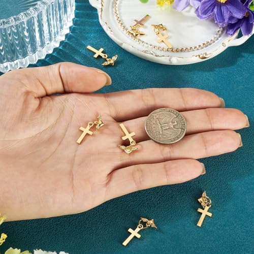 Image of 10Pcs 18K Gold Plated Cross Charms Brass Golden Crucifix with Heart Pendants Metal Permant Jewelry Charms with Jump Ring for DIY Bracelets Necklaces Earring Jewelry Making