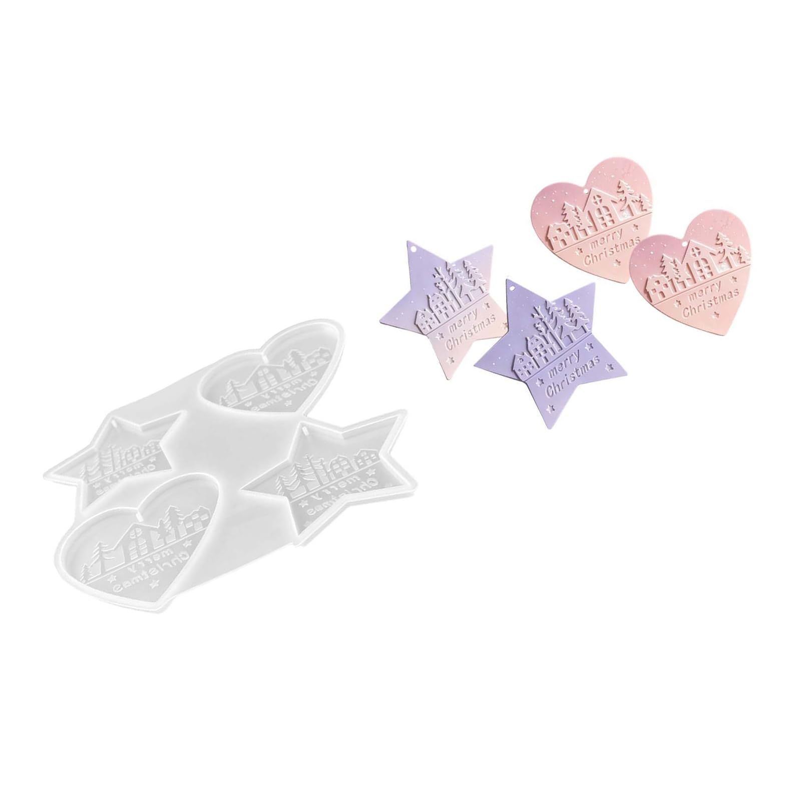 VRTEJPL Star and Heart Ornament Mold for Christmas, Silicone Four Cavity Casting Form for Resin Decor Pieces, Plaster Projects and Holiday Use Christmas Ornament Silicone Mold Holiday Resin Casting