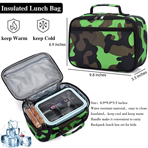 Image of Ladyzone Camo School Backpack Lunch Box Set Lightweight Schoolbag Travel Camp Outdoor Daypack