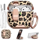 Polislime for AirPods 4 Case, with Safty Lock & Phone Stand for Floral AirPods 4th Generation Case Cover for Women Girly, iPod 4 Case with Keychain & Cleaner Kit- Leopard Print