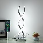 LED Modern Table Lamp, Stepless Dimmable Spiral Table Lamps for Bedroom, 3 Colors Touch Control Bedside Nightstand Lamp with 1 USB Charging Ports, Desk Lamps for Living Room Office (Silver)