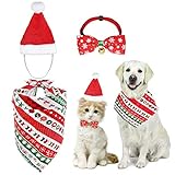 Fácil de Usar - Del sombrero de Papá Noel para mascotas tiene una cuerda elástica, el cuello de pajarita es ajustable. Apto para gatos, perros pequeños.