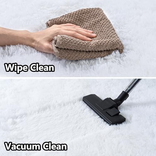 Fluffy 4x6 Area Rug–1.4" High-Pile Plush Carpet, Fuzzy Nursery Rugs for Bedroom, Soft Throw Rug for Living Room–White