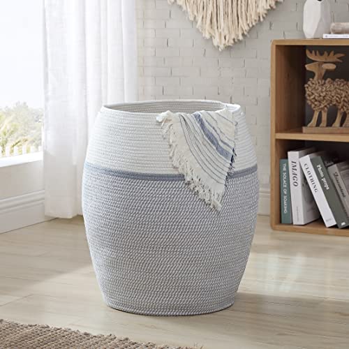 Image of Organizix XXXL Extra Large Woven Cotton Rope Tall 25" Height Laundry Hamper Basket with Handles, Storage Basket for Toys, Blanket, and Towels - 20 x 25, White/Gray