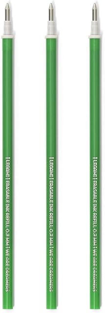 Krawaty - Refill do jednorazowego wstrzykiwacza żelowego, zestaw 3 sztuk, wysokość 13 cm, Tusz Termowrażliwy Zielony, Końcówka 0,7 mm