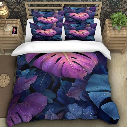 Parure de lit fleurs violettes en microfibre avec housse de couette 3D King 220x240cm