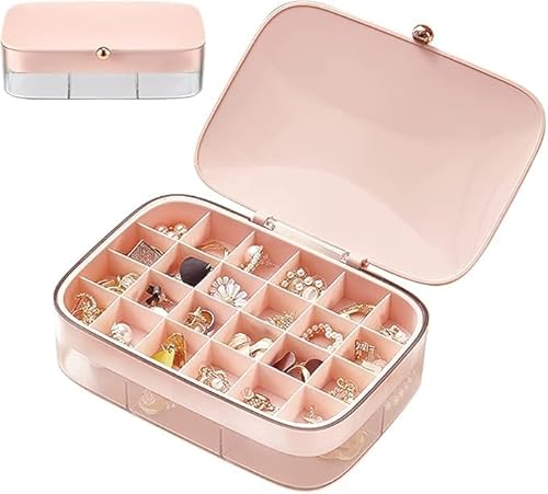 PXLAATY ジュエリーボックス 大容量 二重構造 イヤリング収納 リングボックス コンパクト 持ち運び便利 小物収納 間仕切り調整可能 宝石収納 宝箱 女性へのプレゼント (ピンク)