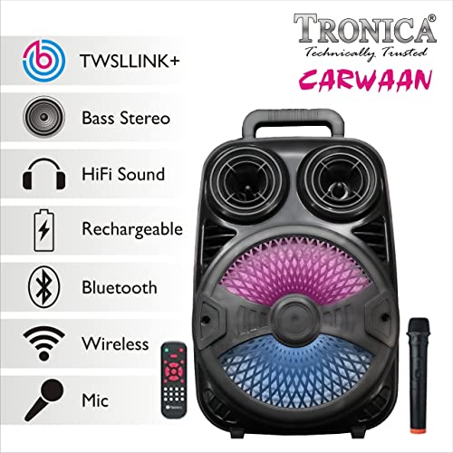 Image of TRONICA CARWAAN 30W Portable Wireless Bluetooth Karoke Party Speaker with Remote /Aux /FM /Pa System /Rechargeable Battery (Wired & Wireless Mic-3)