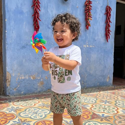 Image of Toddler Boy Easter Outfit Letter Cross Short Sleeve T Shirt Camouflage Shorts Set 2T 3T 4T 5T Summer Outfits