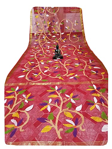 Sari jamdani de muselina matka ropa tradicional india de verano roja 5.5 metros