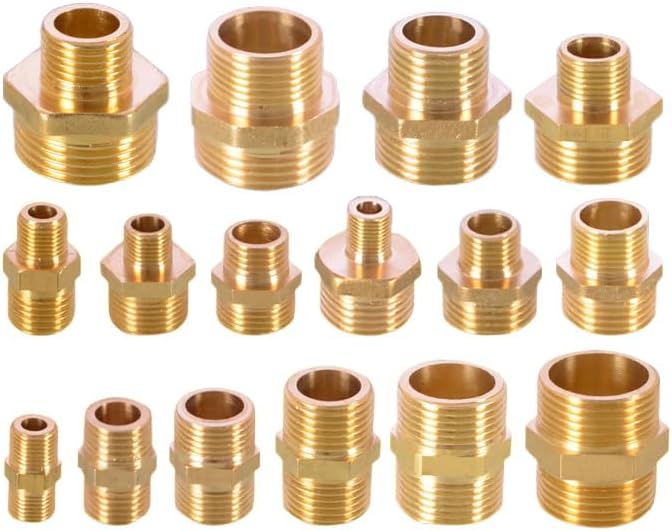 Brass Male to Male Reducer Adapter Fitting 1/8" 1/4" 3/8" 1/2" 3/4" Double External Thread Connector for Water Gas Air Plumbing(0.75 to 0.125inch)
