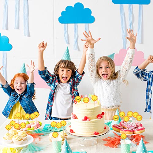 Hokpa 24Pcs Sun Cupcake Toppers Sun Flower Smiley Sunshine Sun Cake Decoration Food Fruit Picks For Baby Shower Birthday Wedding Party Decor #TOP1