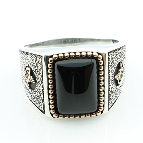 KAR 925K Stamped Sterling Silver Black Onyx Ottoman Men's Ring K41J2