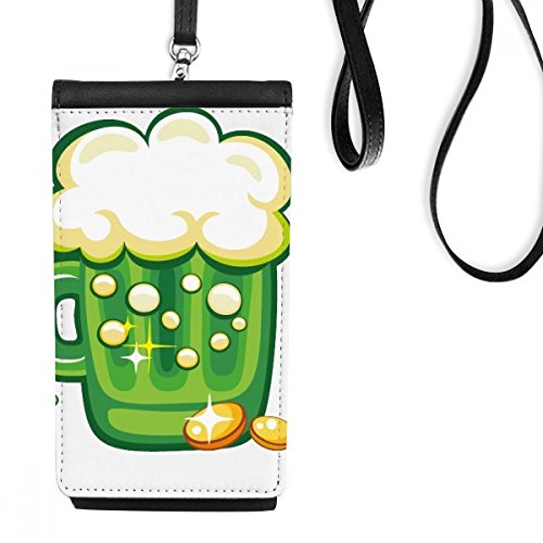 Pochette smartphone trèfle à quatre feuilles en cuir noir pour la Saint-Patrick