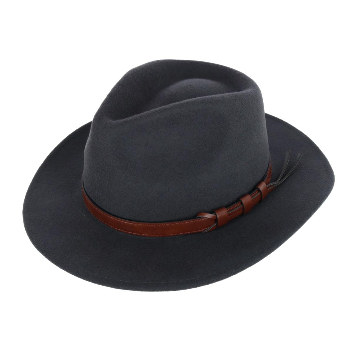 Kenny K Men's Australian Wool Fedora with Leather Hatband, Large, Charcoal