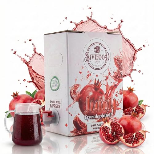 SIVIFOOD Granatapfelsaft 3 Liter [Vorteilspack] - Leckerer Fruchtsaft aus Granatapfel Konzentrat - Fruchtiger Geschmack ohne Zuckerzusatz & Vegan - Hochwertige Herstellung in Europa