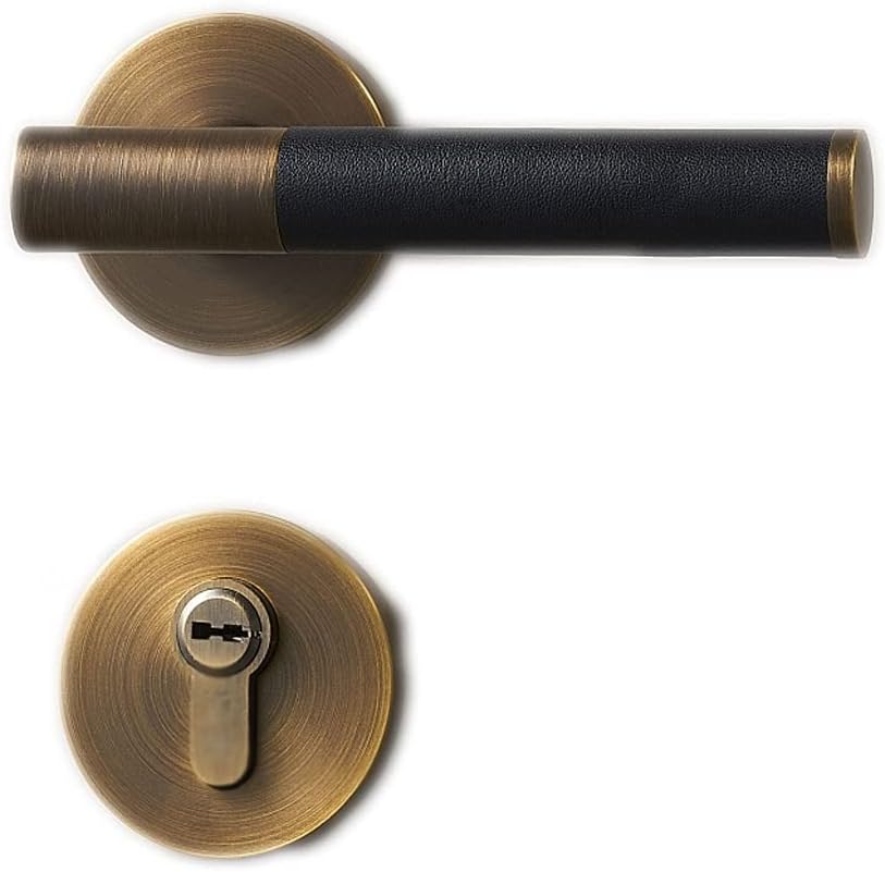 Door Knob Lever Brass Leather Magnetic Double Door Single Door Lock Door Levers Indoor Door Handle with Key/Without Key Door Lock with Handle (Color : Black Anti-Insertion Without Key)