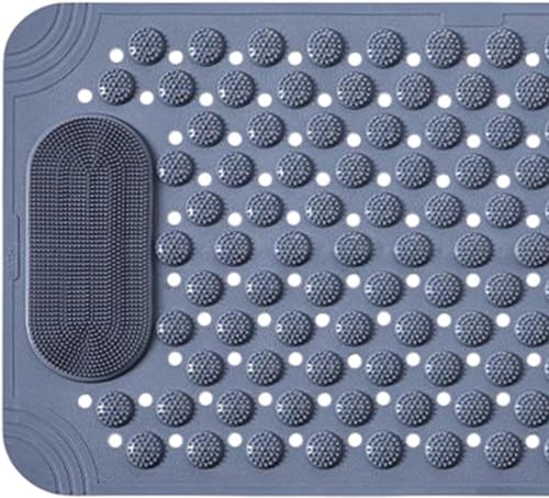 Image of VHKD PVC Bathroom Door Bath mat Anti Slip Skid with Foot Scrubber for Room Shower Suction Cups Drain Holes Silicone Floor mat Rectangle (Grey) 70x35cm