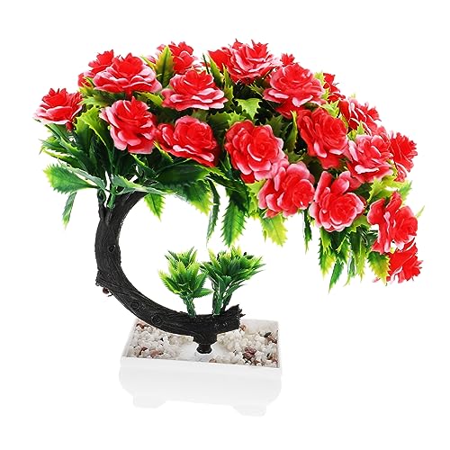Yardenfun Artificial Potted Plant Small Faux Plant Zen Garden Decor Decorative Outdoor Decor Artificial House Plants Fake Potted Plant Ornament Desktop Bonsai Tree Red Plastic Office