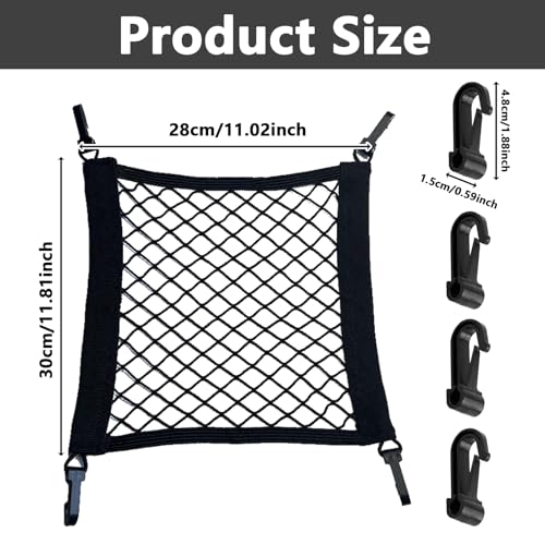 Gepäcknetz für E-Scooter & E-Bikes 30 * 28cm, Motorrad Gepäcknetz mit 4 Haken, Auto Kofferraumnetz, Fahrradkorbnetz, Gepäckschutznetz, Helmspannnetz, für Aufbewahrung Ladungssicherung