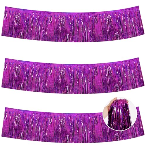 Image of BEISHIDA 3 Packs Metallic Foil Fringe Garland Laser Purple Wall Hanging Tinsel Fringe Banners for Car Floats Bridal Shower Wedding Birthday Easter Graduation Holiday Party Decoration(30 Feet)