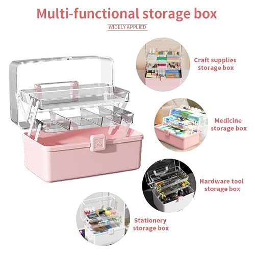 12.9in Three-Layer Multipurpose Storage Box with Handle Portable Tackle Box Folding Art & Craft Case Sewing Supplies Organizer for Makeup, Medicine, Nail, Hair Accessories(Blue) - Thumbnail 4