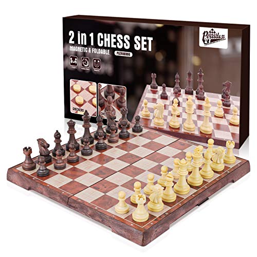 Peradix Magnetic Folding Chess Set, Big Size with 2 Storage Bags for Carpets Bottom Chess Pieces Storage, Folding Latch Box Lightweight for Easy Carrying, Portabl Travel Game for Kids Adults(14”×12”)
