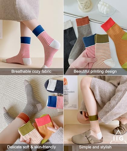 Image of IIG Women's Fashion Cute Cotton Socks Novelty Funny Above Ankle Crew Socks Holiday Gifts for Women 4 /5 Pairs