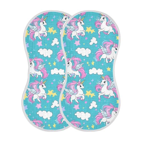 Blue Unicorns Dreamy Girl Cotton Baby Burp Cloth Breathable Baby Rags and washcloth for Unisex Set of 2, 22x11in