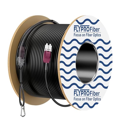 FLYPROFiber- 75m/246�t�B�[�g OD-5mm OM4 LC - LC ���b���O�t�@�C�o�[�P�[�u���AUniboot OM4�t�@�C�o�[�A�v���A�C�L�b�g�t���A�H�ƗpTPU�A���ږ��݁A40G/100G�A�f���v���b�N�X�}���`���[�h�A50/125um