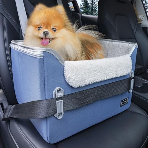 Petsfit 犬 ドライブボックス 小型犬 2重の安定設計 【座り台の高さが調節できるタイプ】ドライブシート 犬 車用ベッド カーシート 安定 コンパクト 飛び出し防止 折り畳み可能 しっかり 省スペース 型崩れ防止 助手席 後部席紺色