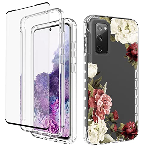 Coque Galaxy S20 5G à motif floral transparent avec protection écran en verre trempé