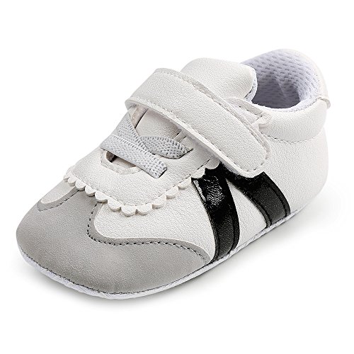 Baby Shoes - Antheron Unisex Infant Boys Girls Soft Anti-Slip Sole Sneakers Toddler First Walkers Newborn Crib Shoes (L: 5.12 inch(12-18 Months), Black Stripe)