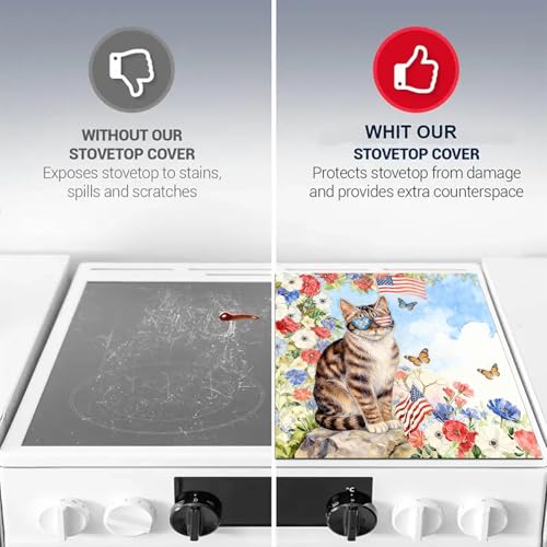 Image of HOMETITUTE Spring Stove Top Cover 28x20 Cat Floral Watercolor Heat Resistant