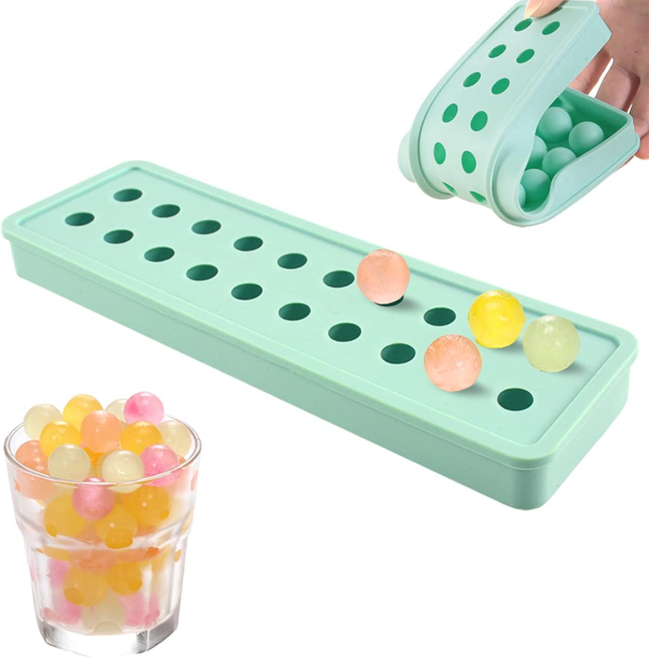 IC ICLOVER Ice Cube Moulds, Easy-Pop Mini 20 Cavities DIY Silicone Ice Trays Sphere Round Ball Soap Maker for Cocktails Whiskey, Candy Pudding Milk Juice for Valentine's Day Halloween Christmas