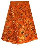SanVera17 African Fabric 3D Sequins Net Fabrics Nigerian Embroidered Lace Fabric for Party Dress (Burning Orange) 5 Yards